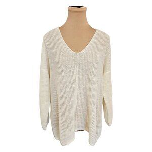 Part Two Etrona Linen Knit White Long Sleeve Sweater Sz L
